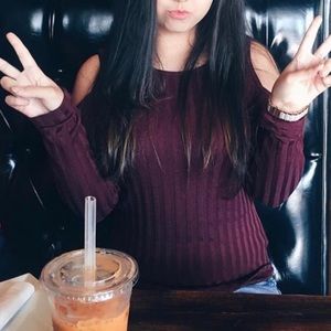 Hollister Maroon Cold-Shoulder Ribbed Sweater